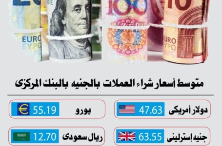 «الجنيه عند حدود: المركزي يشتري الدولار بـ 47.64 جنيه واليورو بـ 55.19»